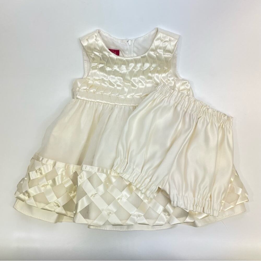 Princess Faith Cream Dress Set 12 Months Pearls Wedding Easter Party Dress